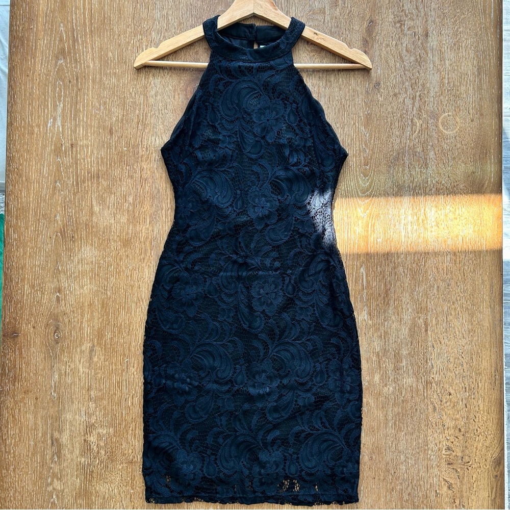 Almost Famous Vintage Black Lace Halter Dress Size S
